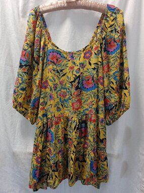SIZE 4X Terra & Sky® Women's Puff Sleeve Square Neck Babydoll Top Folk Floral